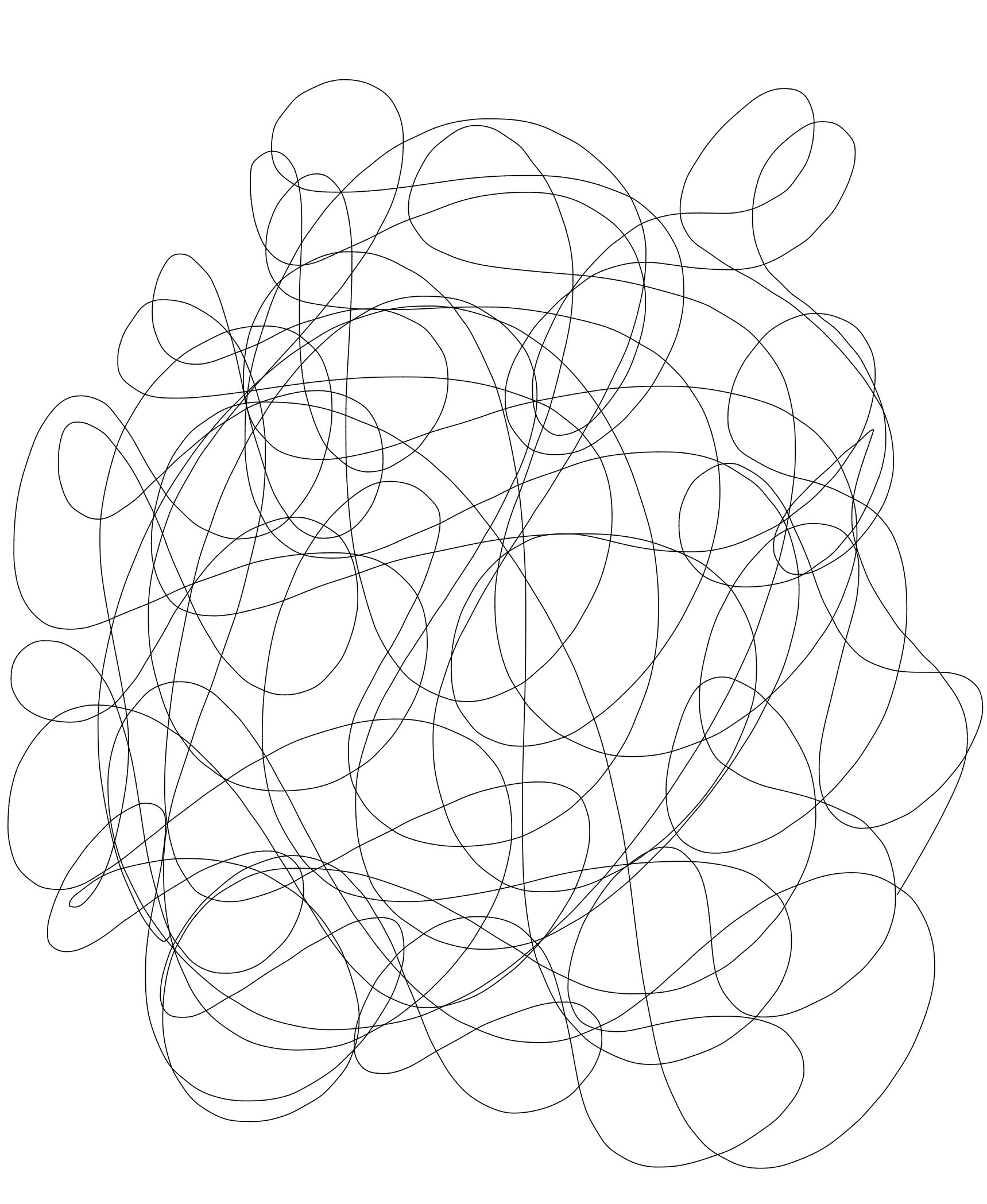 Atom, an abstract composition of fine black looping lines on a white field